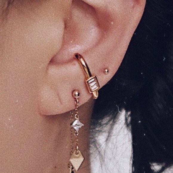 Pierced Lobe Cuff Earrings 14k Gold Plated Silver - Picture 3 of 6